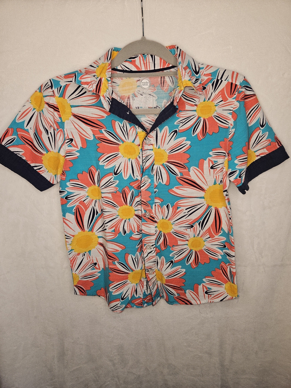 Kids Wonder Nation Turquoise Floral Short-Sleeve Button-Down Shirt